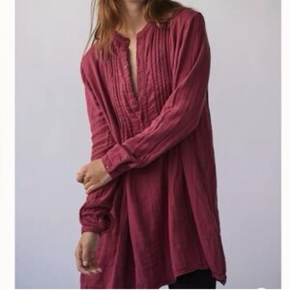 Free People X CP Shades Wine Yoko Tunic Top Women's Long Sleeve Size M